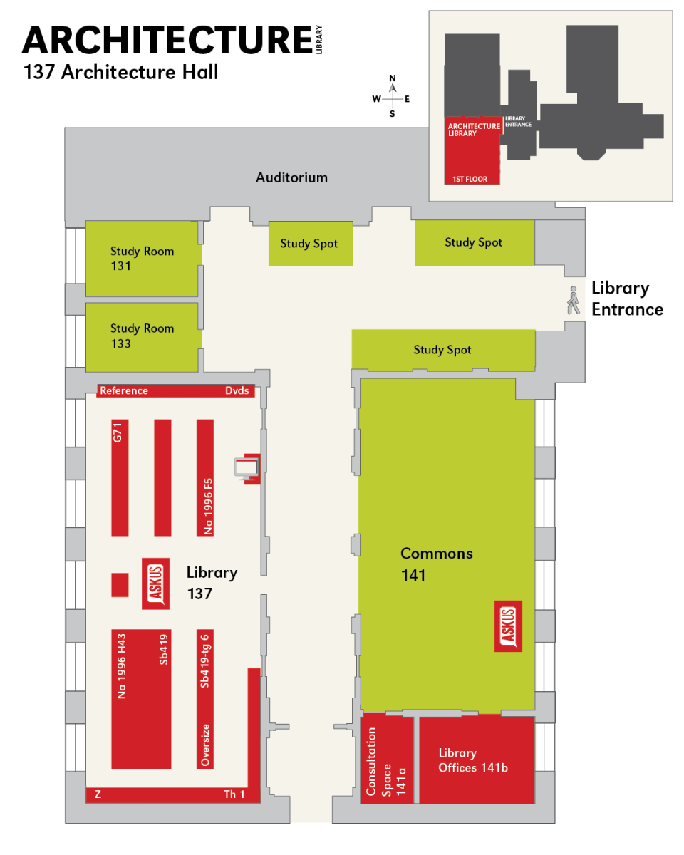 map of Architecture Library at Architecture Hall