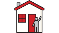 decorative icon of community user in front of a house