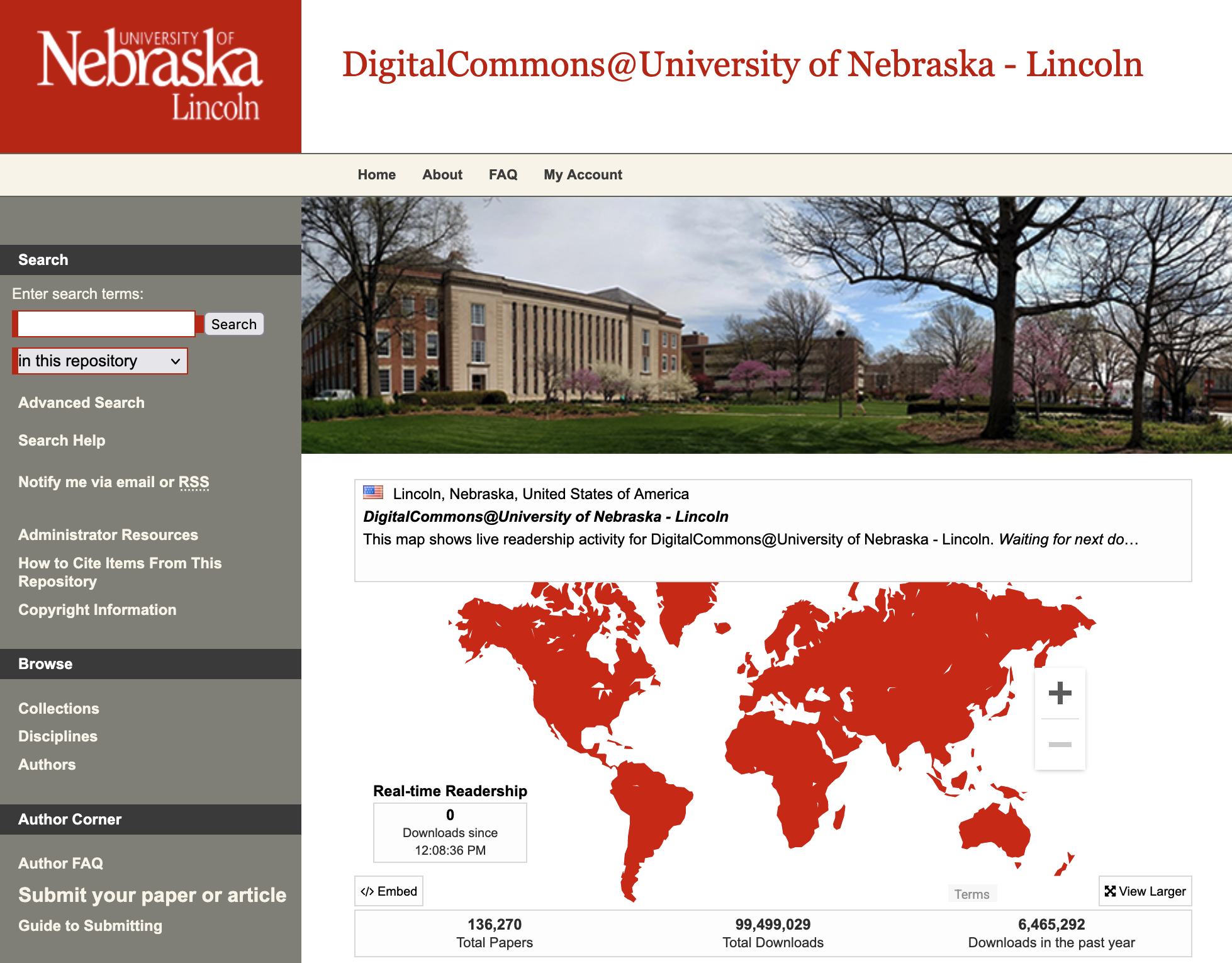 Screenshot of the digital commons homepage