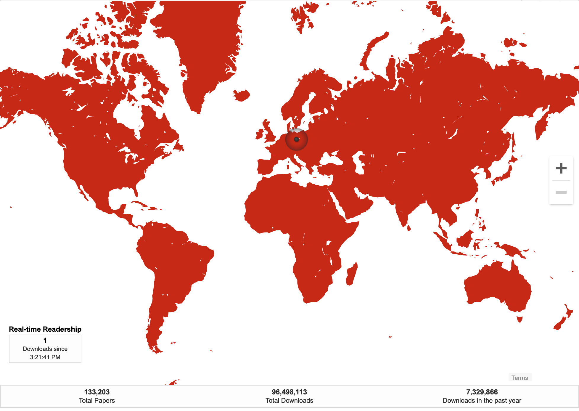 Screenshot of digital commons map of downloads