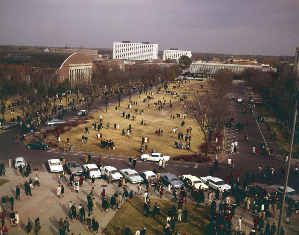 UNL Campus after football game circa 1960s.