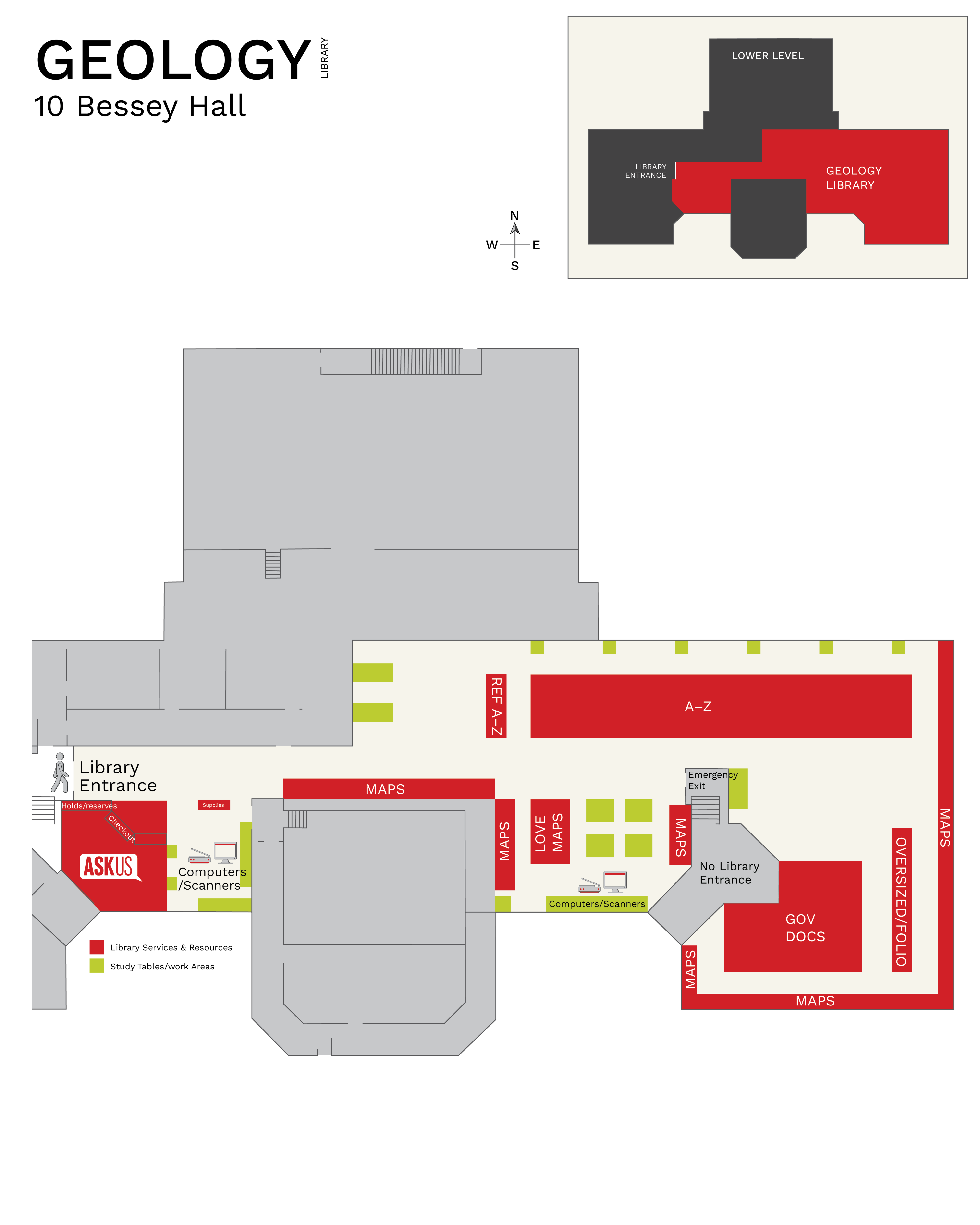  Image of sideview and floor map of Geology Library