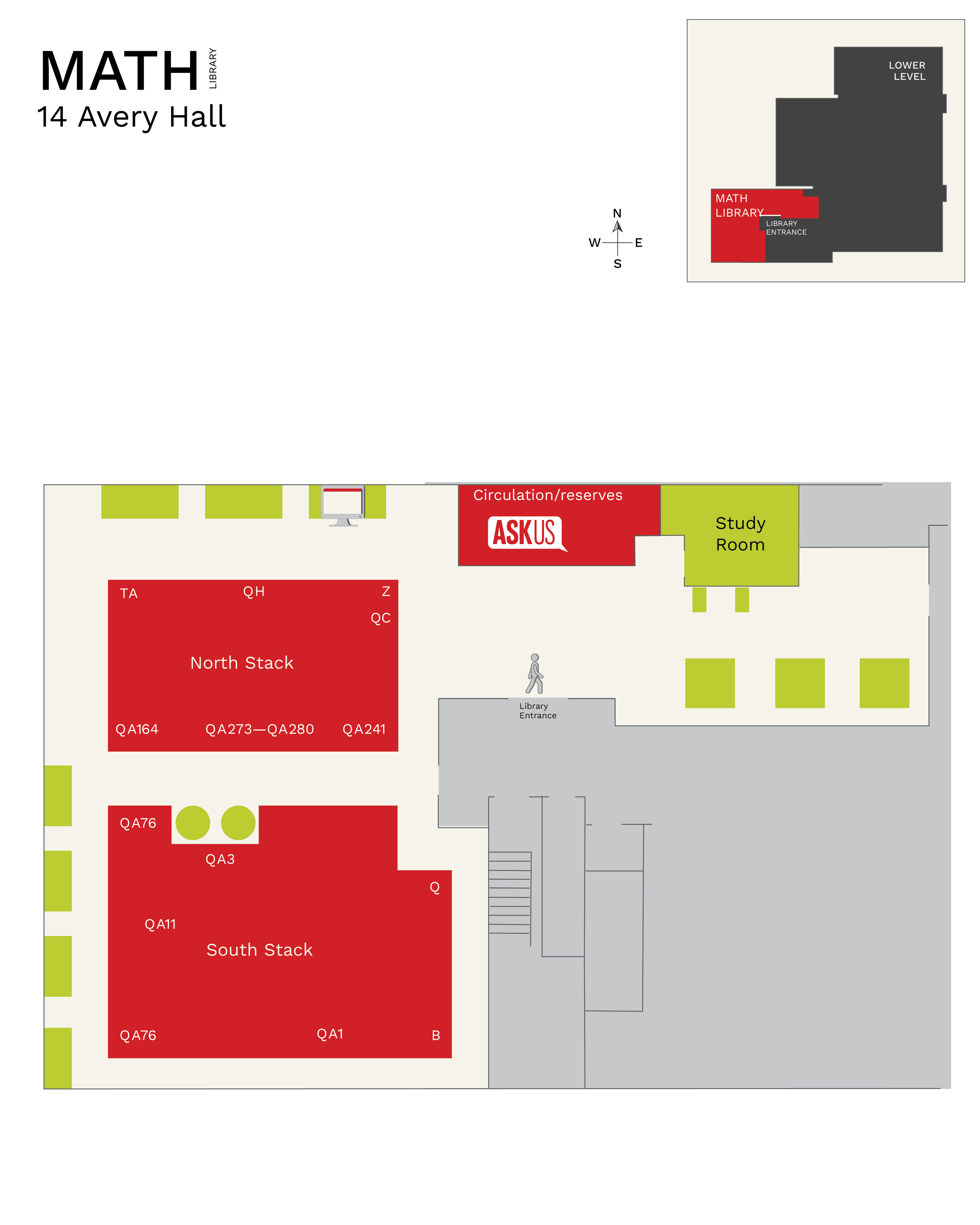 Image of sideview and floor map of Math Library