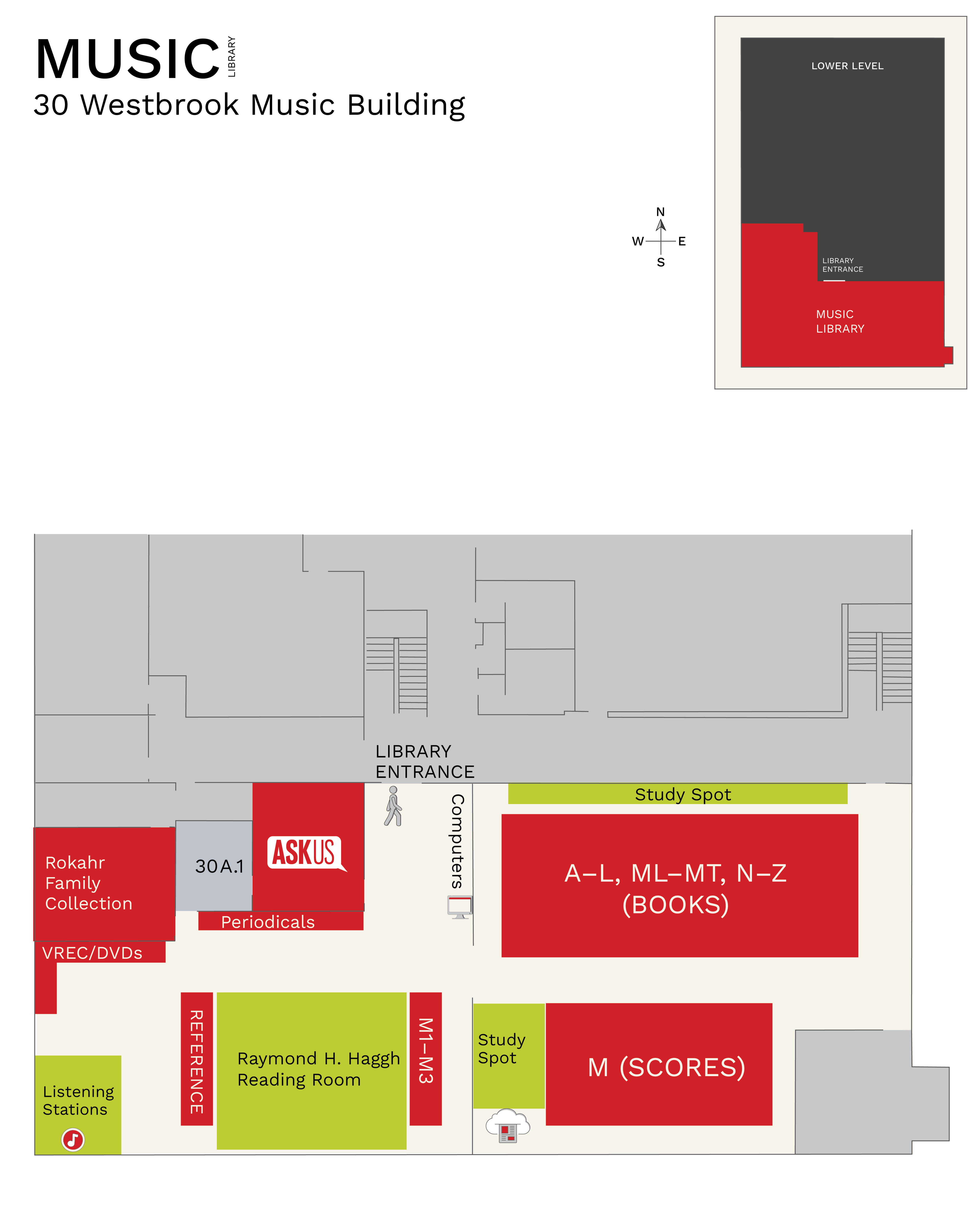  Image of sideview and floor map of Music Library