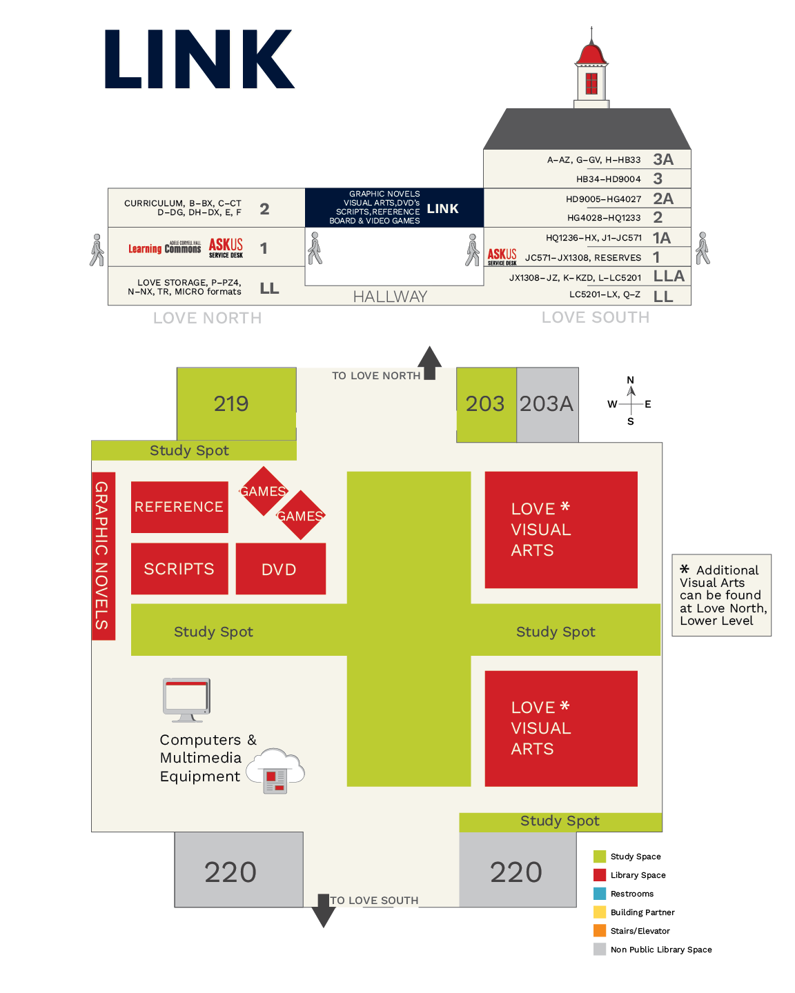  Image of sideview and floor map of Love Library Link