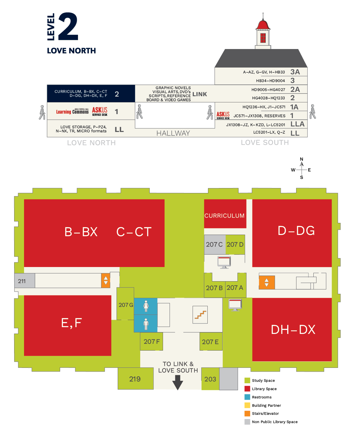 Image of sideview and floor map of Love North 2nd floor