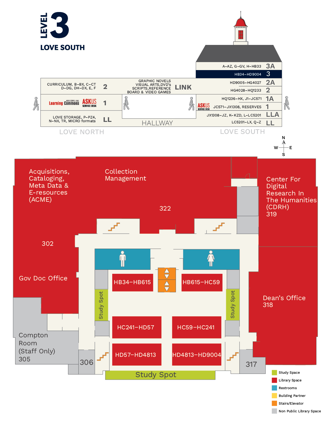 Image of sideview and floor map of Love South level 3