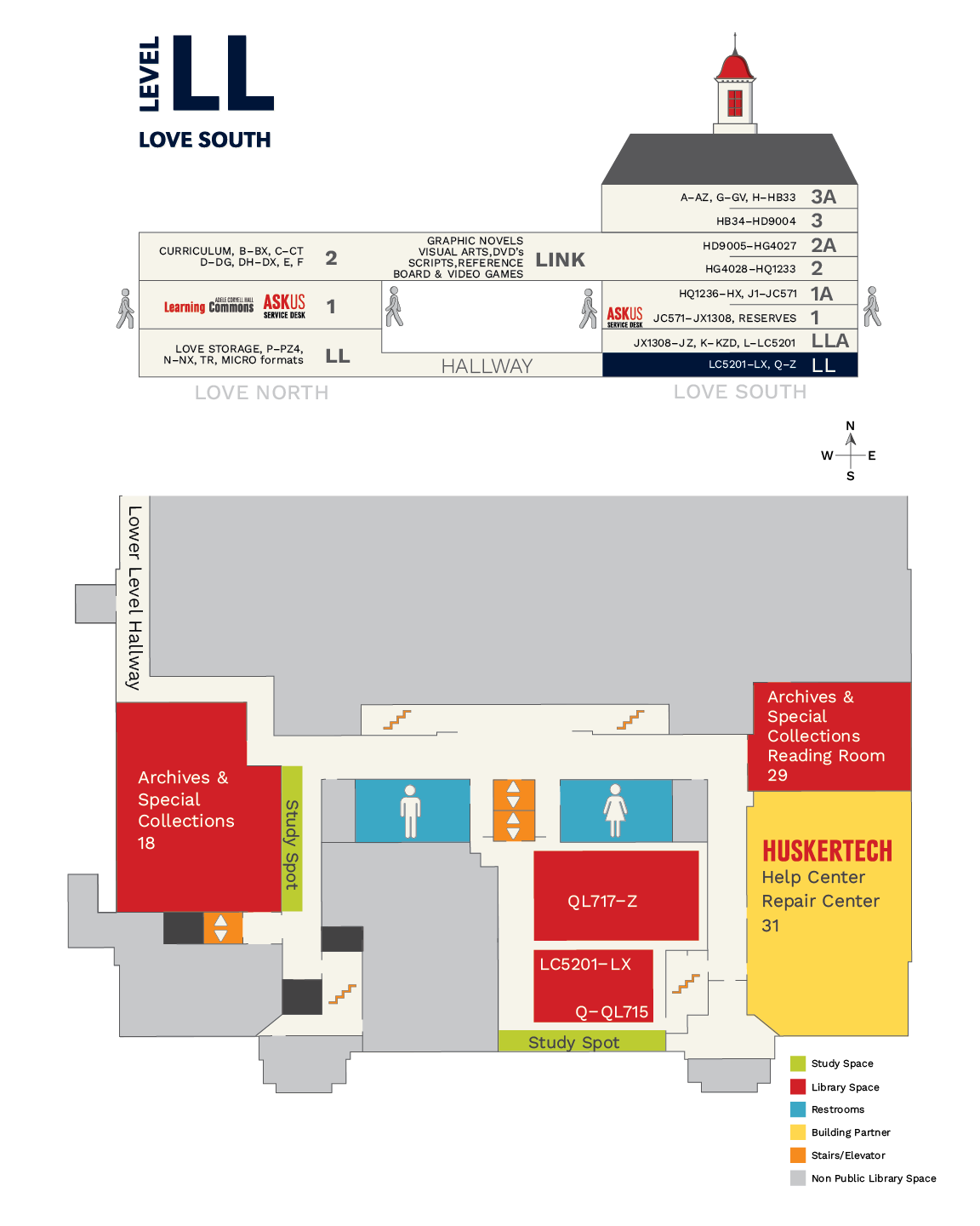 Image of sideview and floor map of Love South, Lower Level