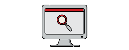 decorative icon of a computer screen with search