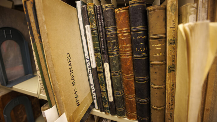 Music books on a shelf