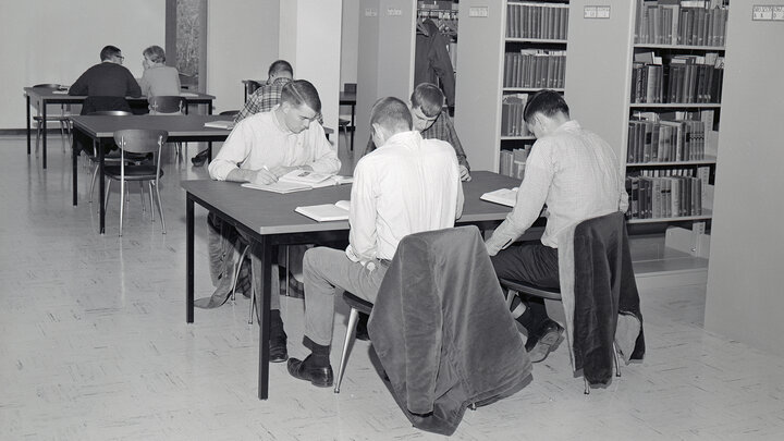 University of Nebraska students study in the new East Campus library space in this image from December 1964.