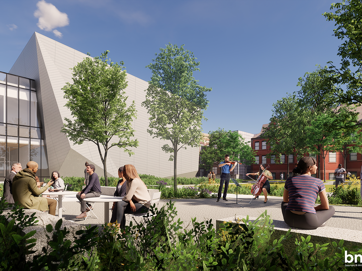 Image rendering of the Westbrook Music Building plaza view