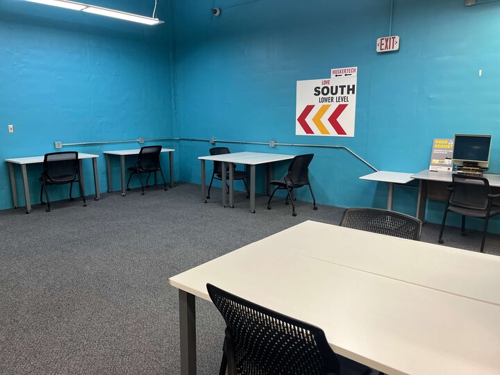 Photo of study space in Love Library North basement