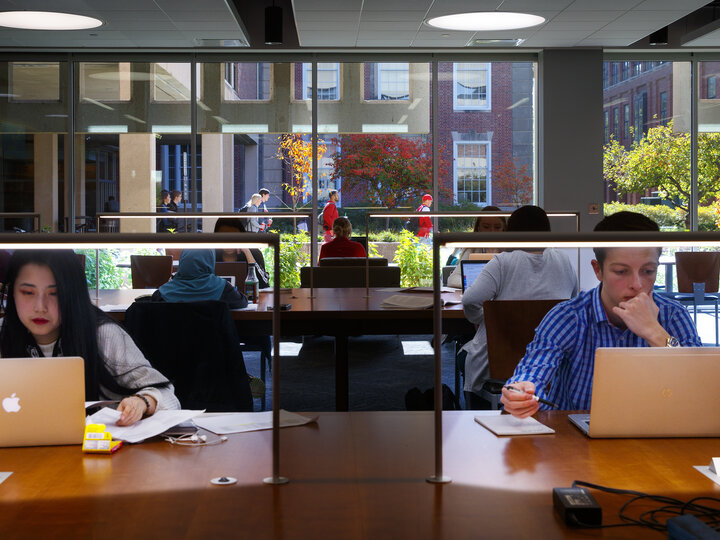Photo of the Adele Hall Learning Commons quiet reading room