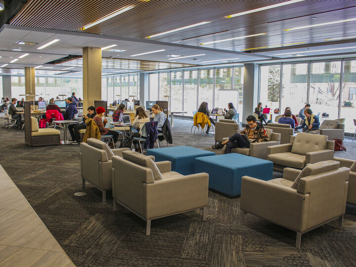 Photo of the Northwest corner of the Adele Hall Learning Commons