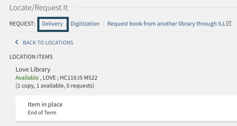 screenshot of an item displayed in the catalog with delivery options