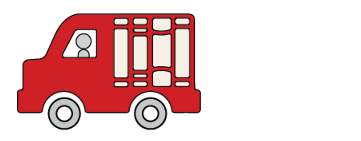 decorative icon of delivery van carrying books