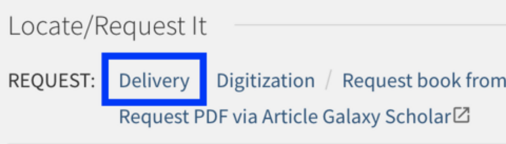 Screenshot of the delivery link option highlighted with a box.