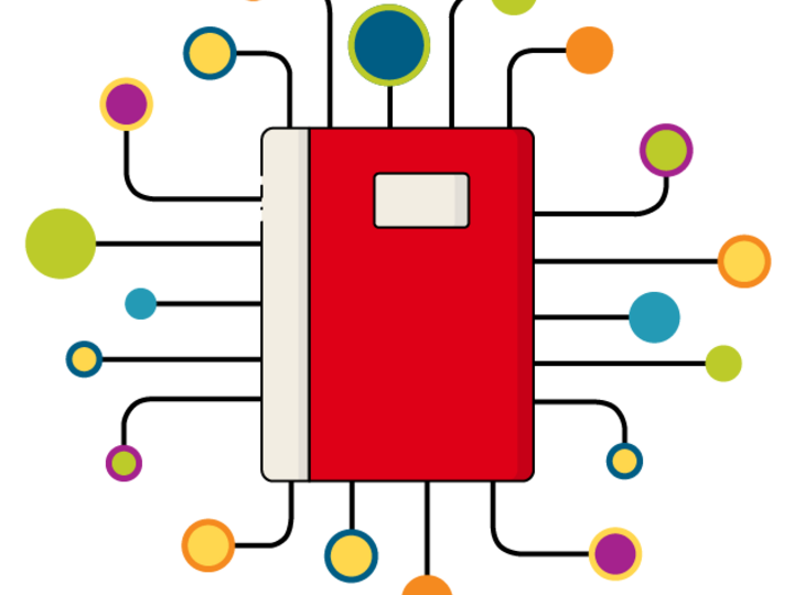 decorative icon of a book with wires sticking out.