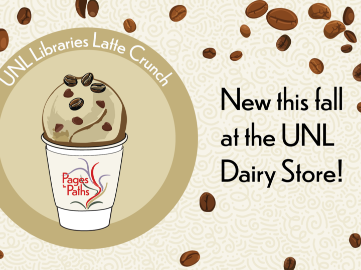 Ice cream in a cone with text New This Fall at the UNL Dairy Store